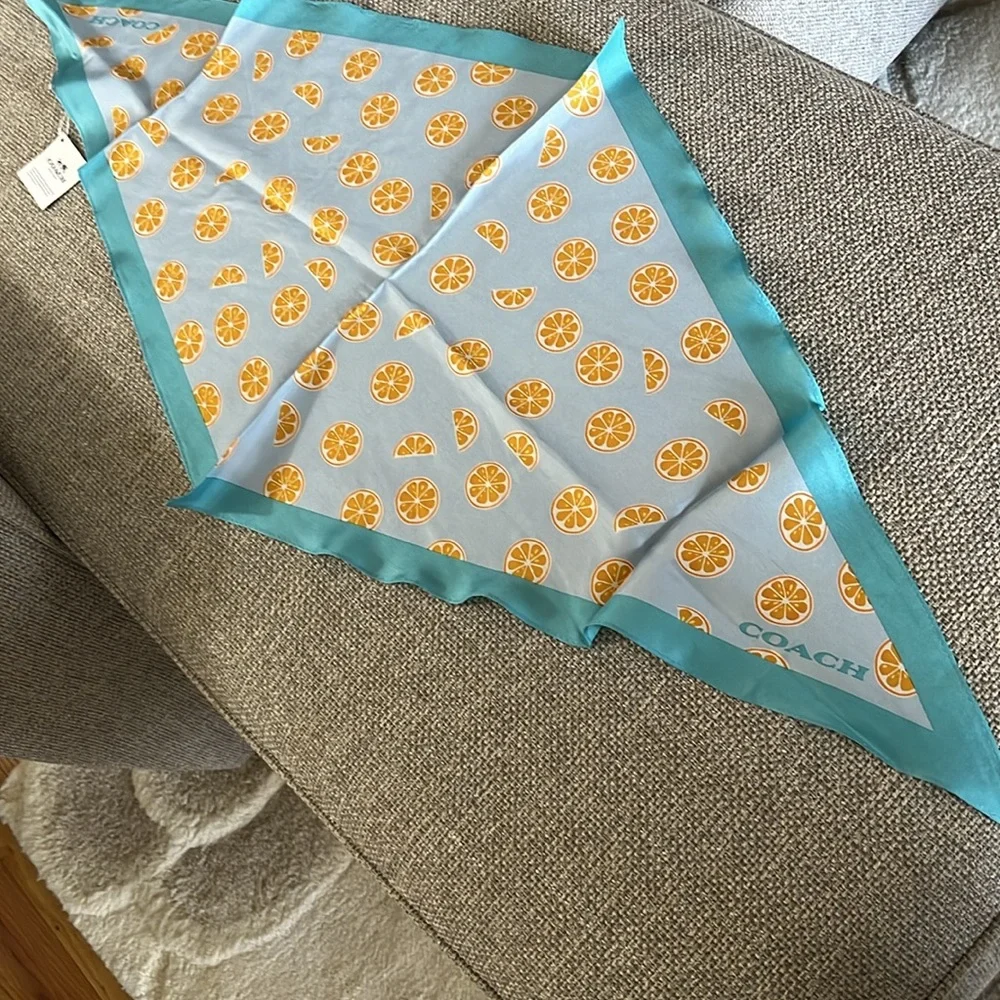 Coach Orange Slice Print Silk Diamond Scarf - Picture 3 of 7